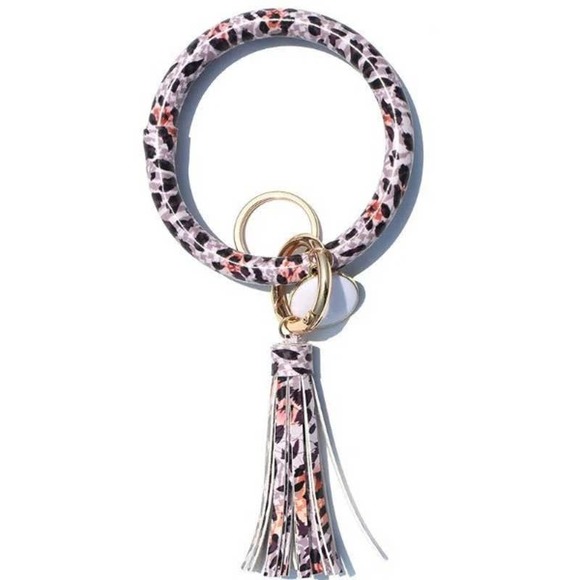 Private Label Accessories - Pink Leopard Vegan Leather Tassel Bangle Keychain~~NWOT